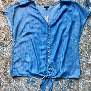 Talbots Light Blue Button-Front Tie-Hem Blouse